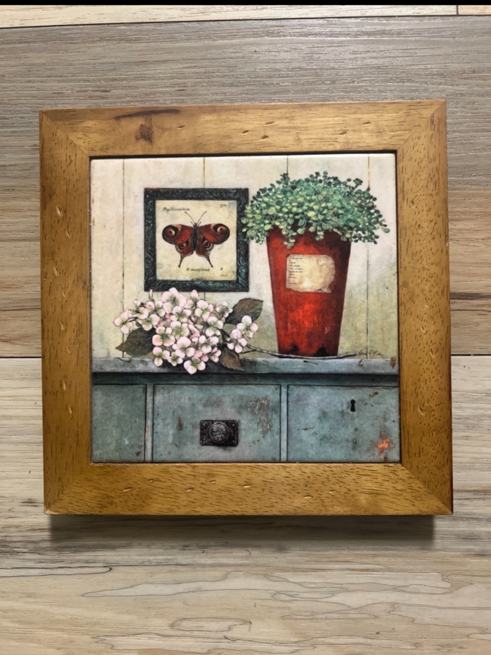 Kitchen Trivet or Wall Hanging
Wood Framed Ceramic Glazed Tile insert
8 x 8